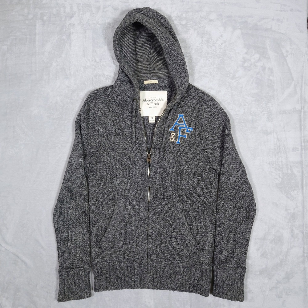 Abercrombie & Fitch Wool Knit Hoodie Mens S Muscle Gray Full Zip Sweater Blend